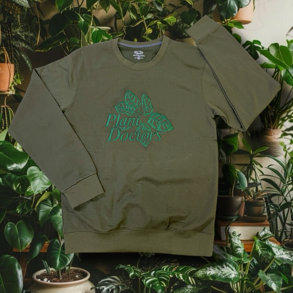Dark green custom embroider crewneck sweatshirt for small business in Portland
